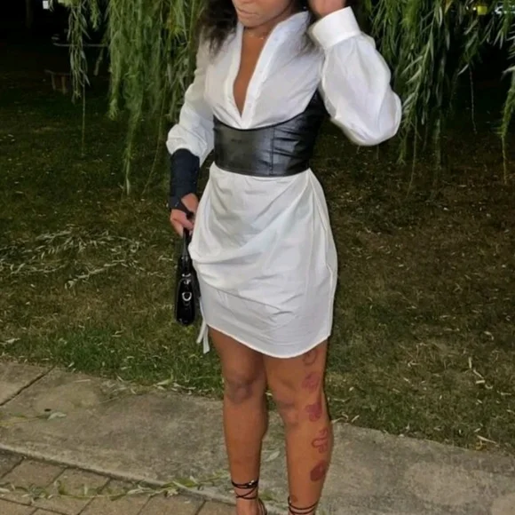 Black wide corset belt faux leather harness suspenders steampunk waist belt - Picture 8 of 15